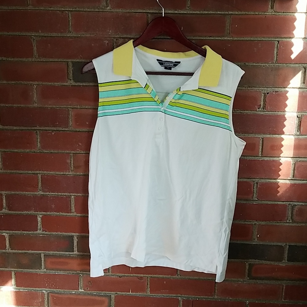 Lands' end white tank top with striped pattern, L